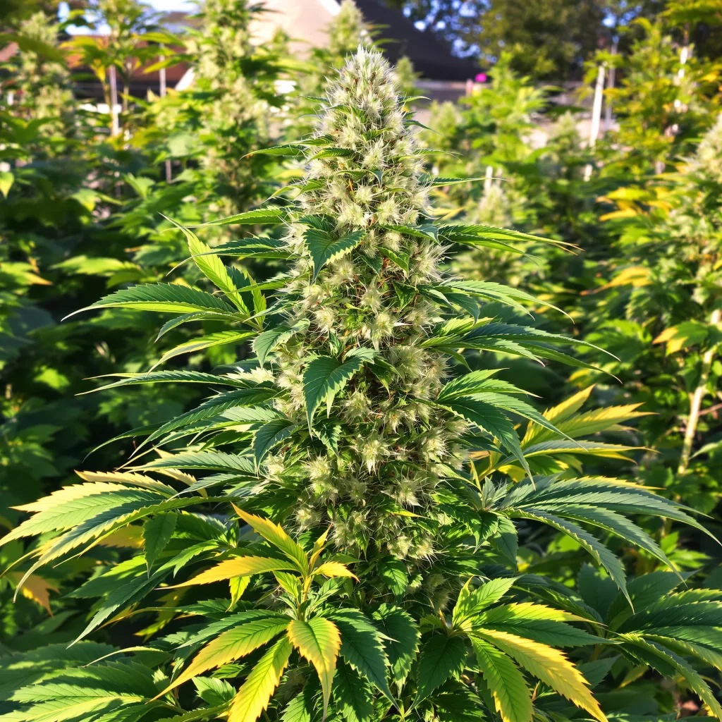 Dance World CBD 57% indica / 43% sativa — fleur avec trichomes visibles