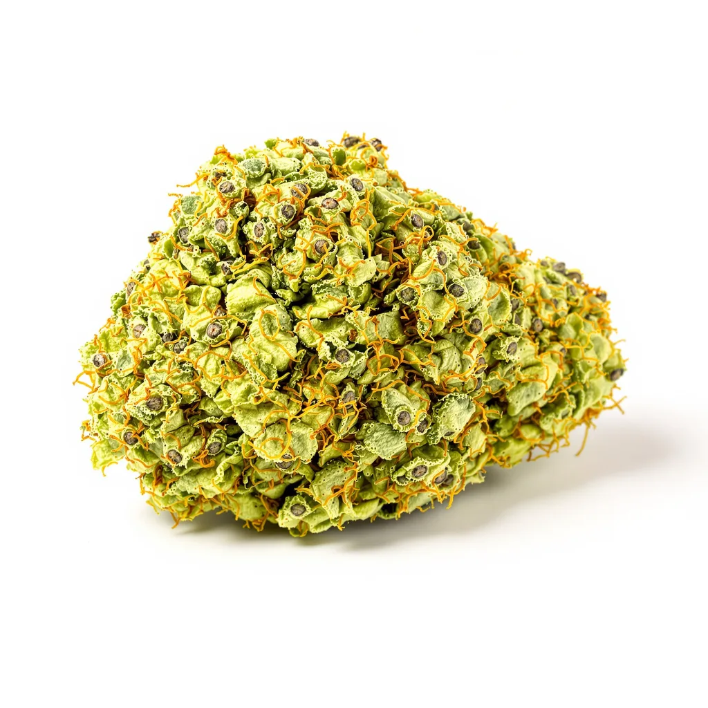 Dance World 20% indica / 80% sativa — fleur avec trichomes visibles