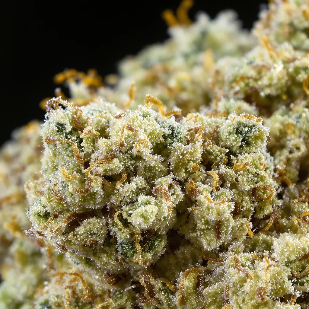 Gros plan de fleur de cannabis Dancehall CBD montrant fleur claire à faible résine