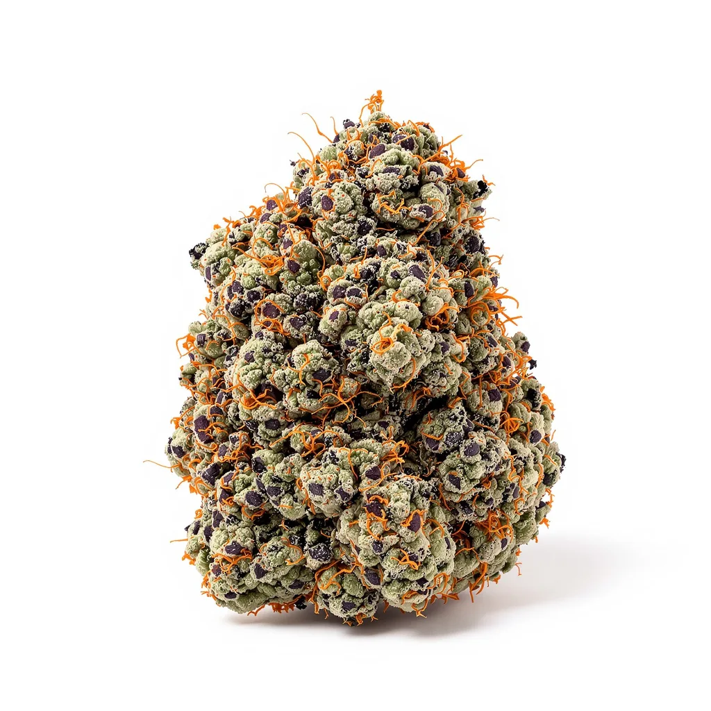 Dank Schrader 82% indica / 18% sativa — fleur avec trichomes visibles