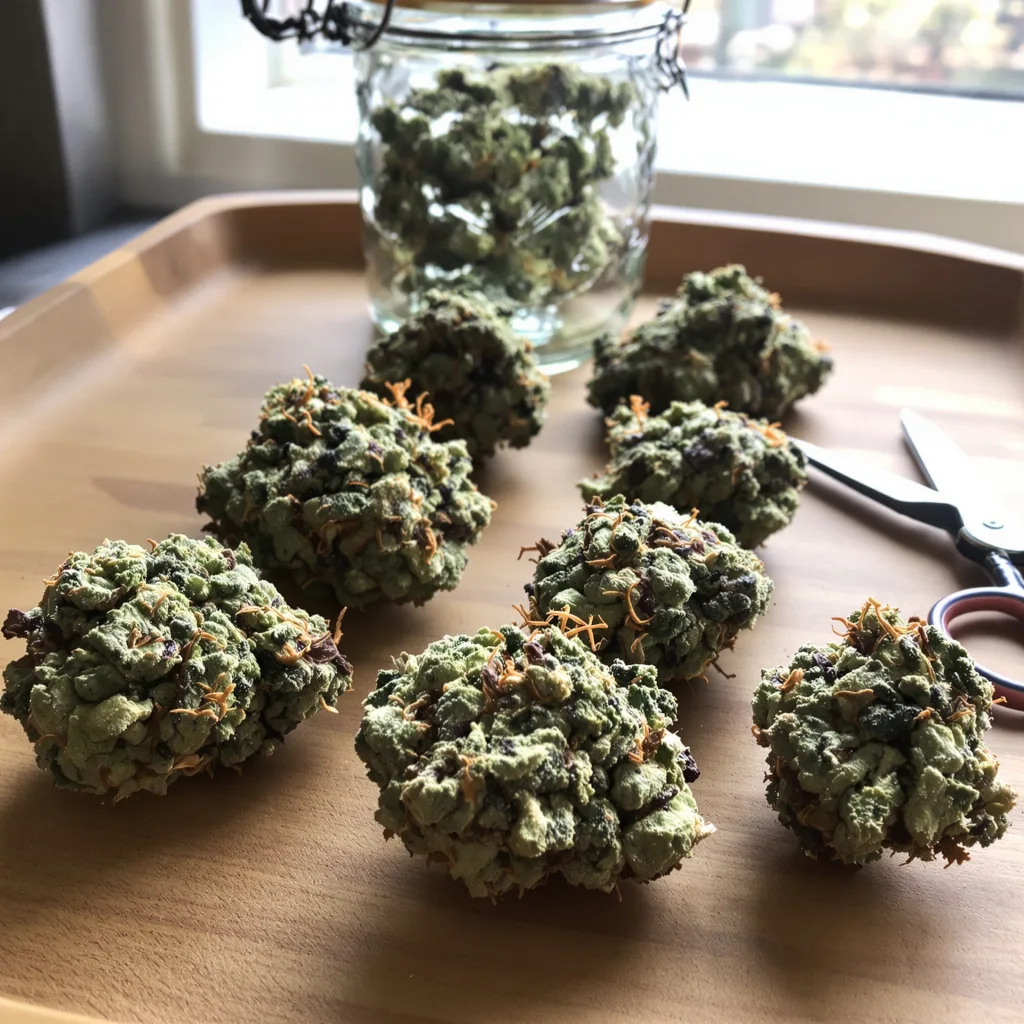 Dank Sinatra 52% indica / 48% sativa — fleur avec trichomes visibles