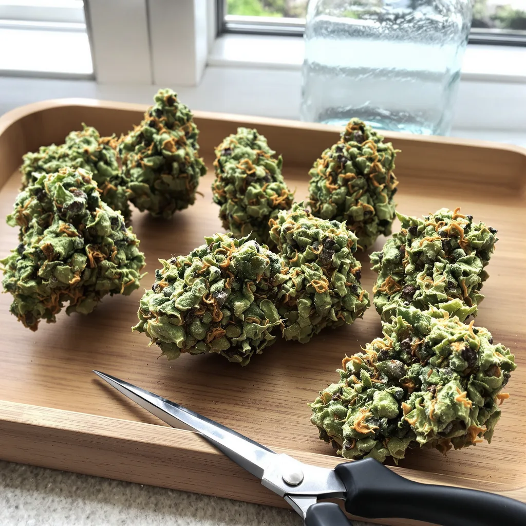 Dank Sinatra 52% indica / 48% sativa — fleur avec trichomes visibles