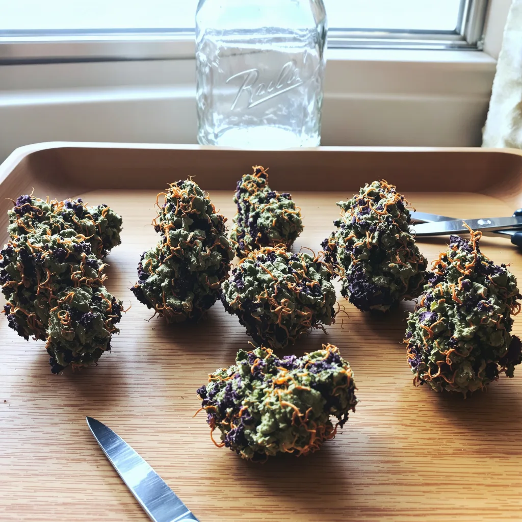 Dark Side of the Moon 86% indica / 14% sativa — fleur avec trichomes visibles