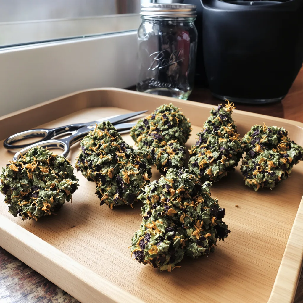 Dark Star 100% indica / 50% sativa — fleur avec trichomes visibles