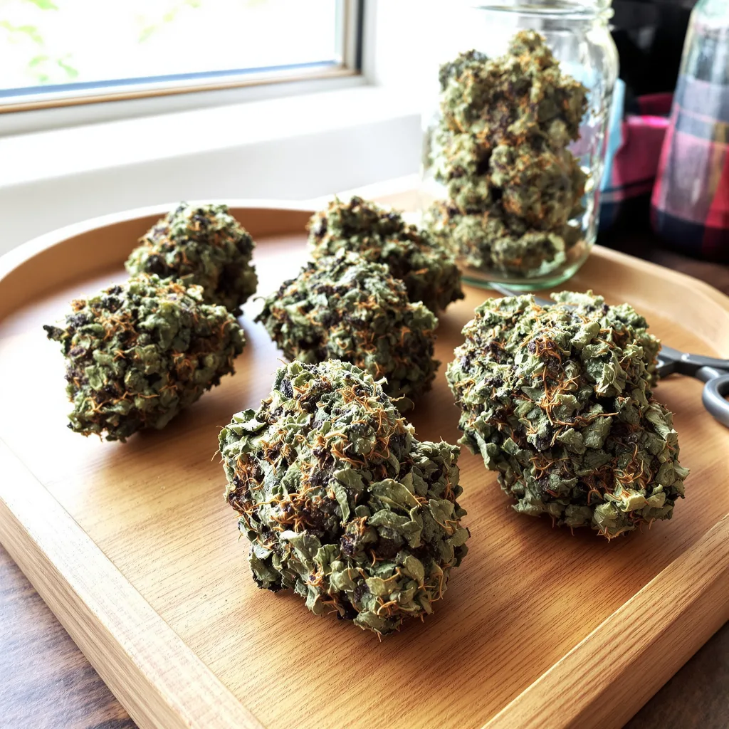 Darth Vader 68% indica / 32% sativa — fleur avec trichomes visibles