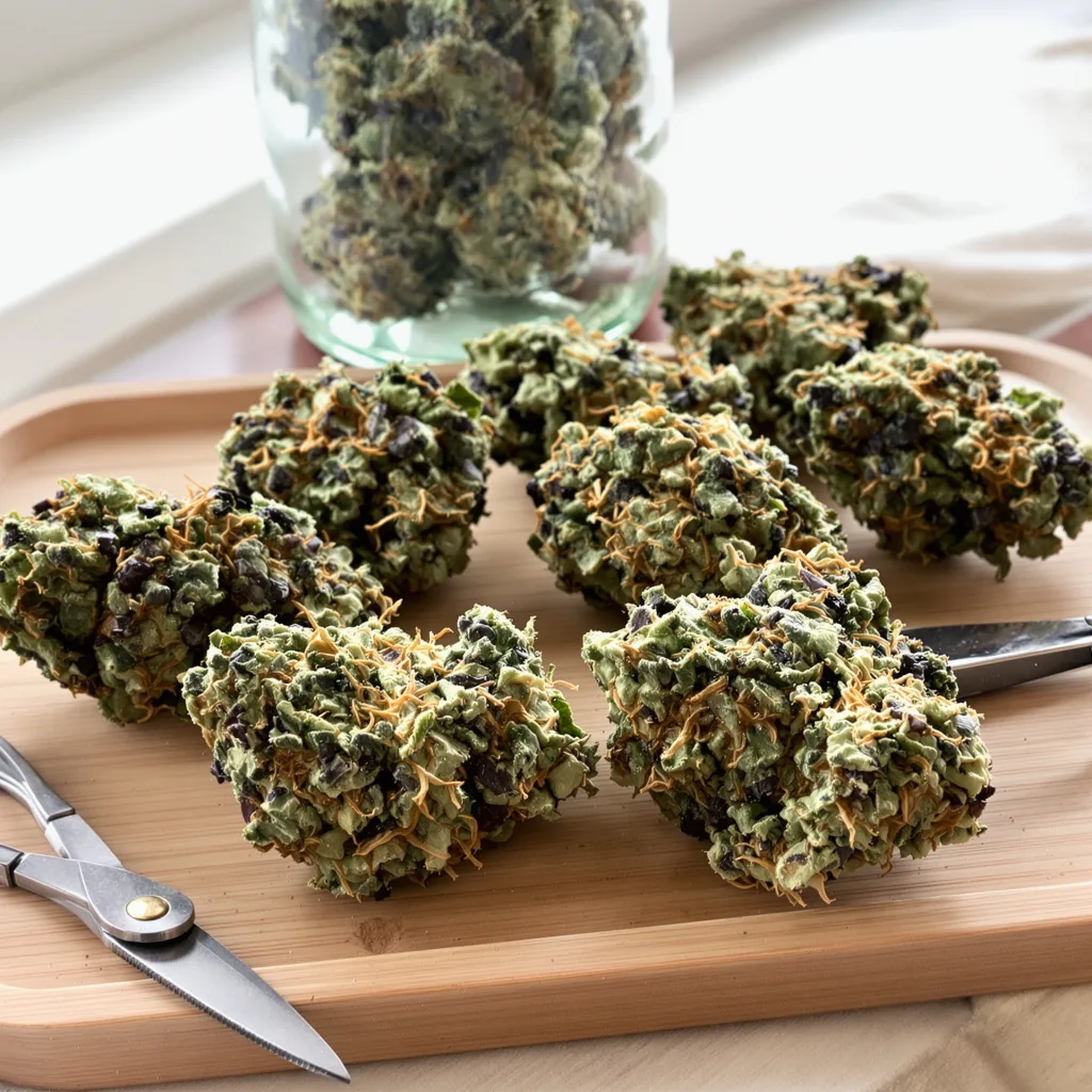 Death Bubba 70% indica / 30% sativa — fleur avec trichomes visibles