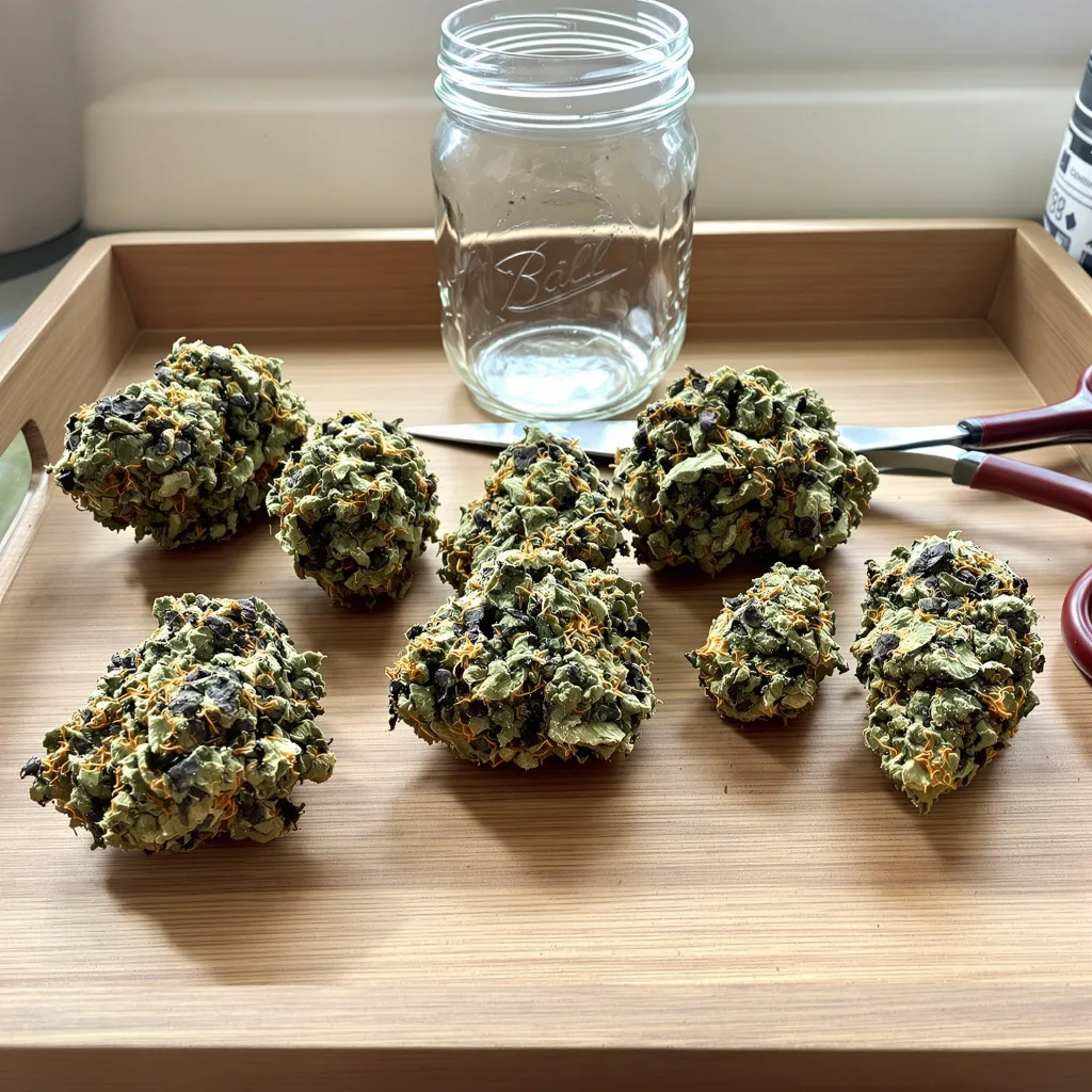 Death Bubba 70% indica / 30% sativa — fleur avec trichomes visibles