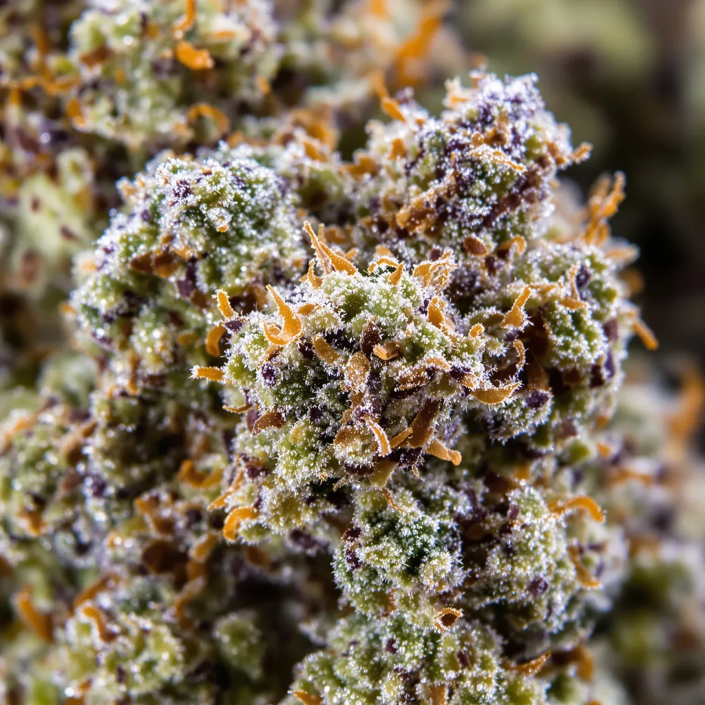 Gros plan de fleur de cannabis Death Star OG montrant nugs denses vert forêt