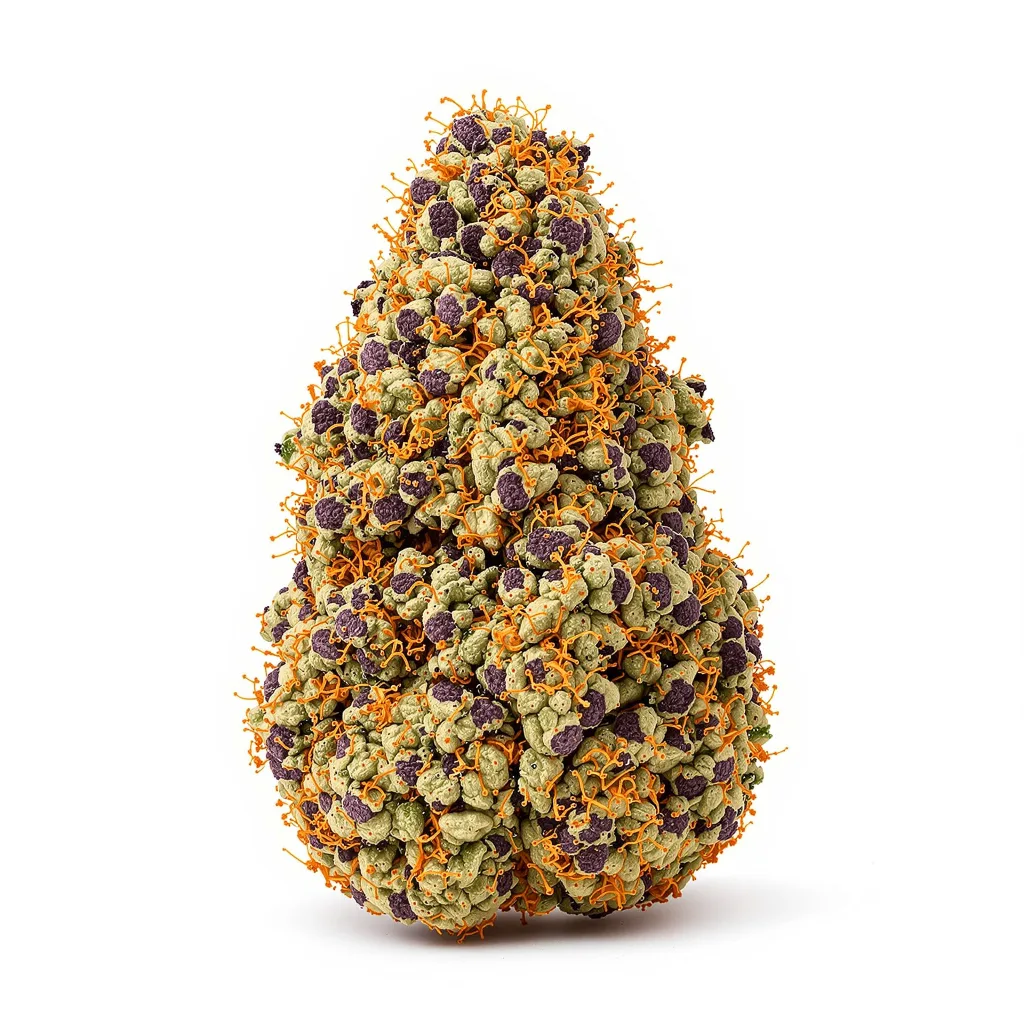Deep Purple 70% indica / 20% sativa — fleur avec trichomes visibles