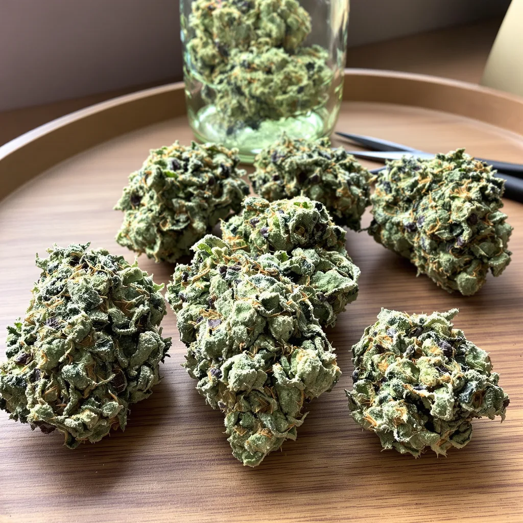 Diablo 40% indica / 50% sativa — fleur avec trichomes visibles