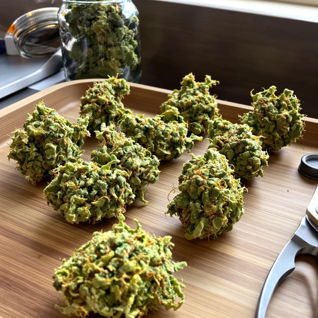 Diesel 6% indica / 94% sativa — fleur avec trichomes visibles