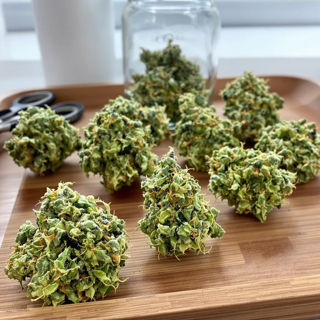 Diesel Power 5% indica / 95% sativa — fleur avec trichomes visibles