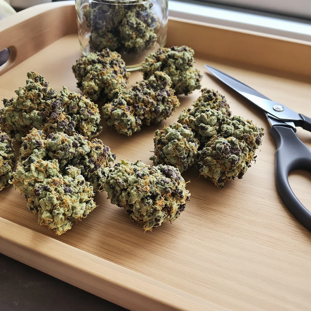 Dinachem 67% indica / 33% sativa — fleur avec trichomes visibles