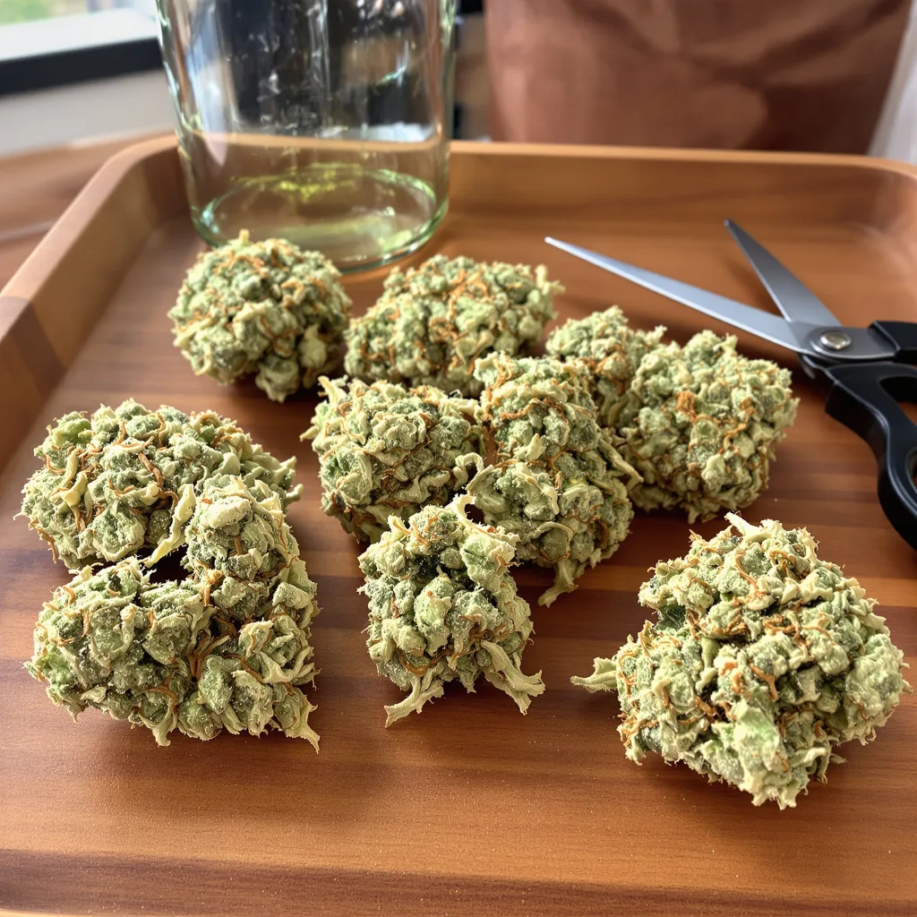 Divine CBD 43% indica / 57% sativa — fleur avec trichomes visibles