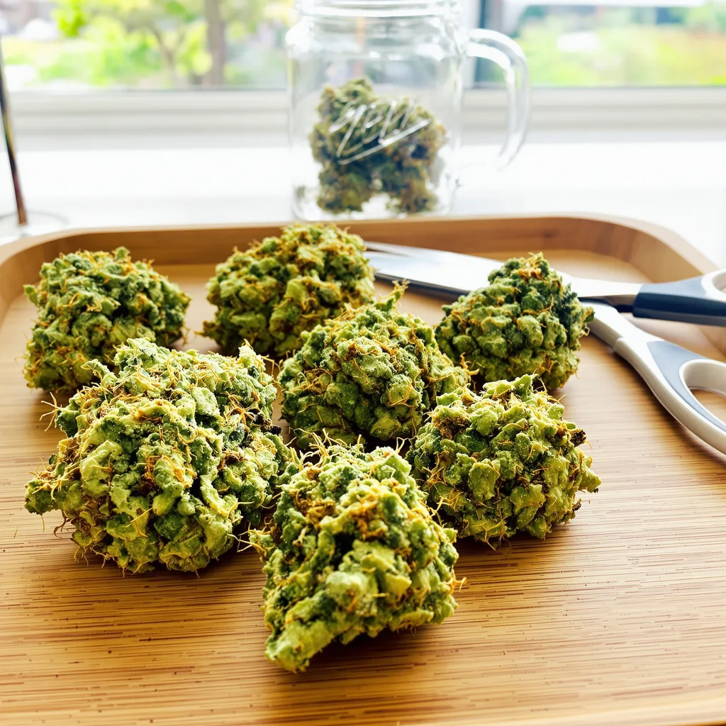 Dizzy OG 16% indica / 84% sativa — fleur avec trichomes visibles
