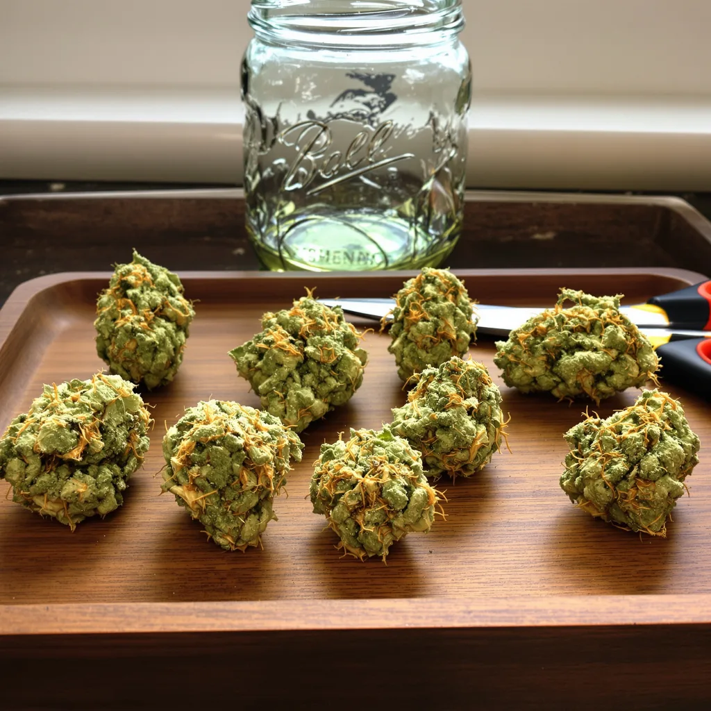 Dizzy OG 16% indica / 84% sativa — fleur avec trichomes visibles