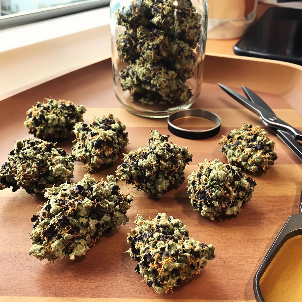 Dogwalker OG 78% indica / 22% sativa — fleur avec trichomes visibles