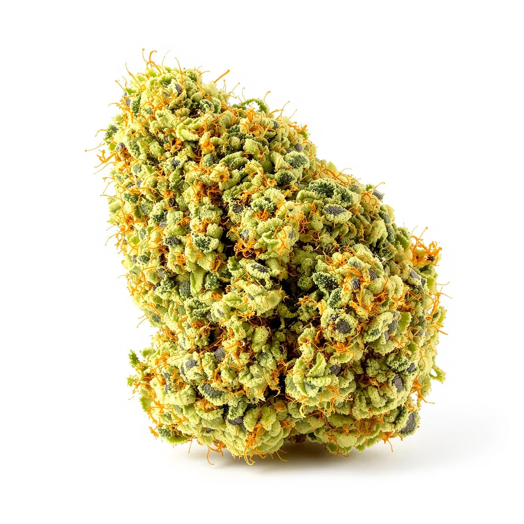 Domino 12% indica / 88% sativa — fleur avec trichomes visibles