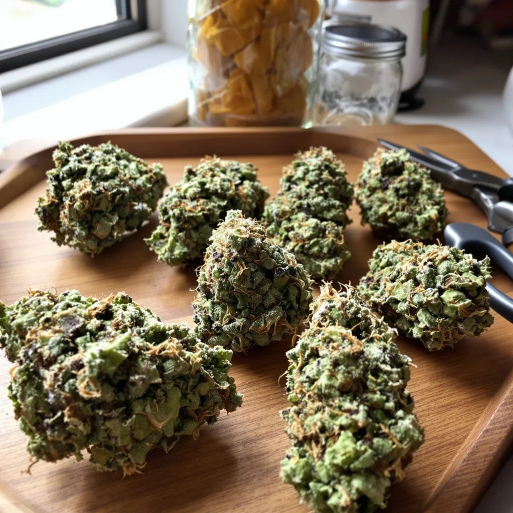 Donna OG 50% indica / 50% sativa — fleur avec trichomes visibles