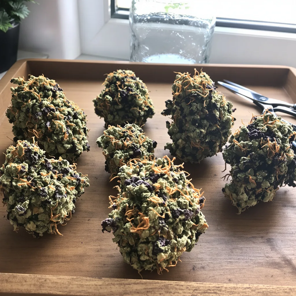 Dosi Punch 86% indica / 14% sativa — fleur avec trichomes visibles