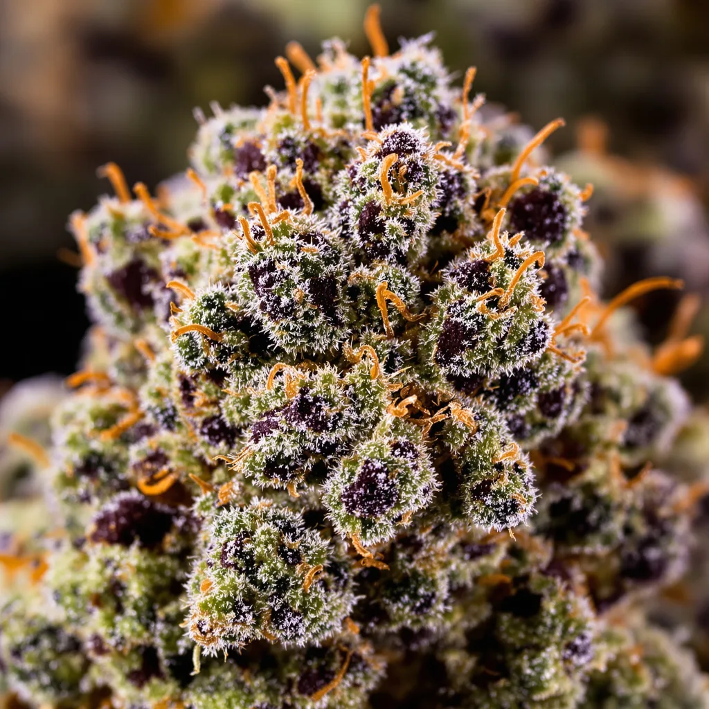 Gros plan de fleur de cannabis Dosi Punch montrant calices denses aux reflets violets