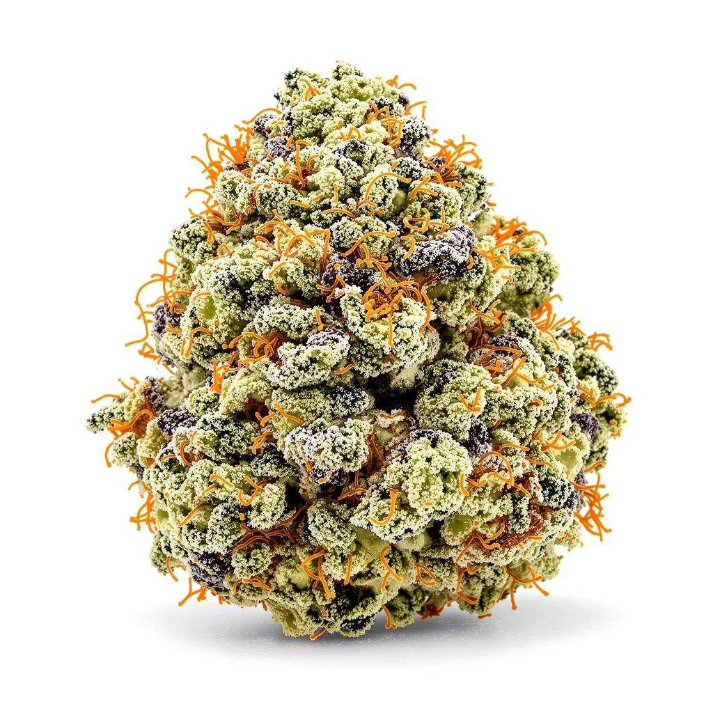 Double Bubble 45% indica / 55% sativa — fleur avec trichomes visibles
