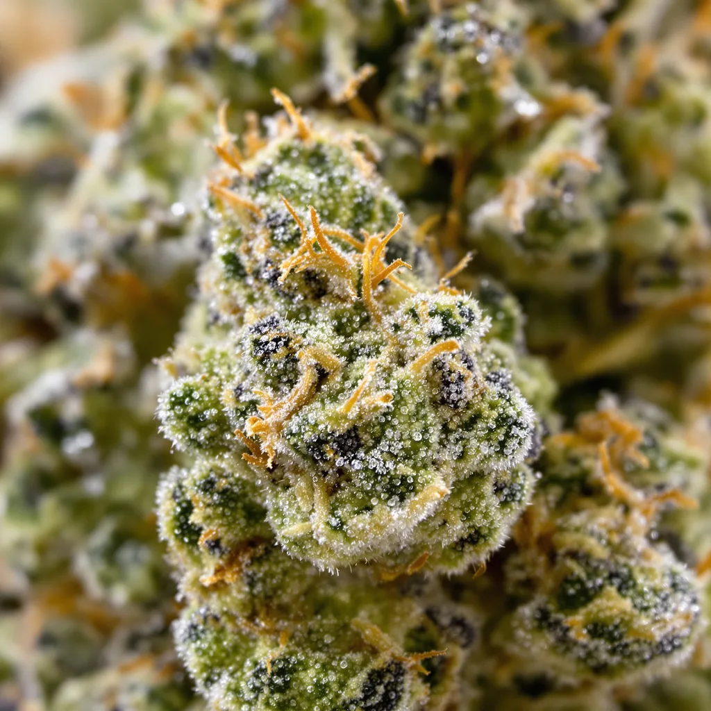 Gros plan de fleur de cannabis Double Dream montrant structure aérée vert lime
