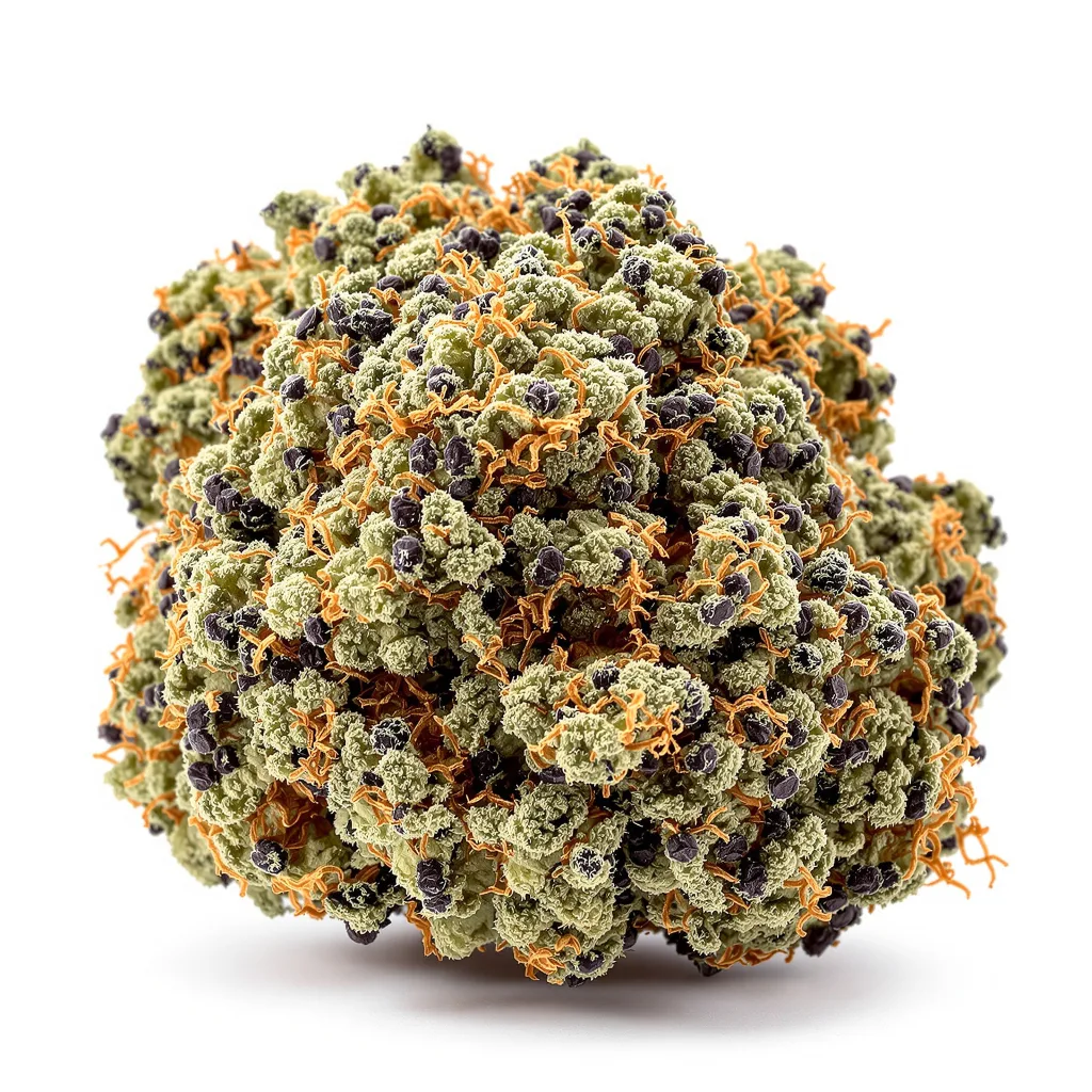 Double OG 85% indica / 15% sativa — fleur avec trichomes visibles