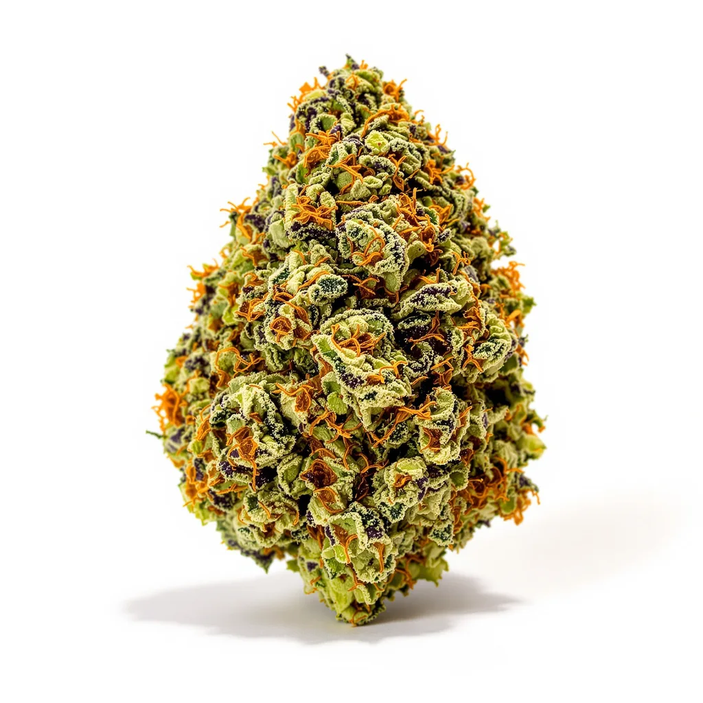 Double Purple Doja 68% indica / 32% sativa — fleur avec trichomes visibles