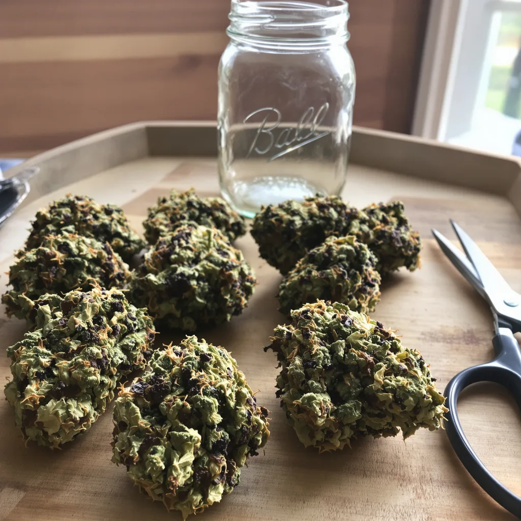 Double Tangie Banana 78% indica / 22% sativa — fleur avec trichomes visibles