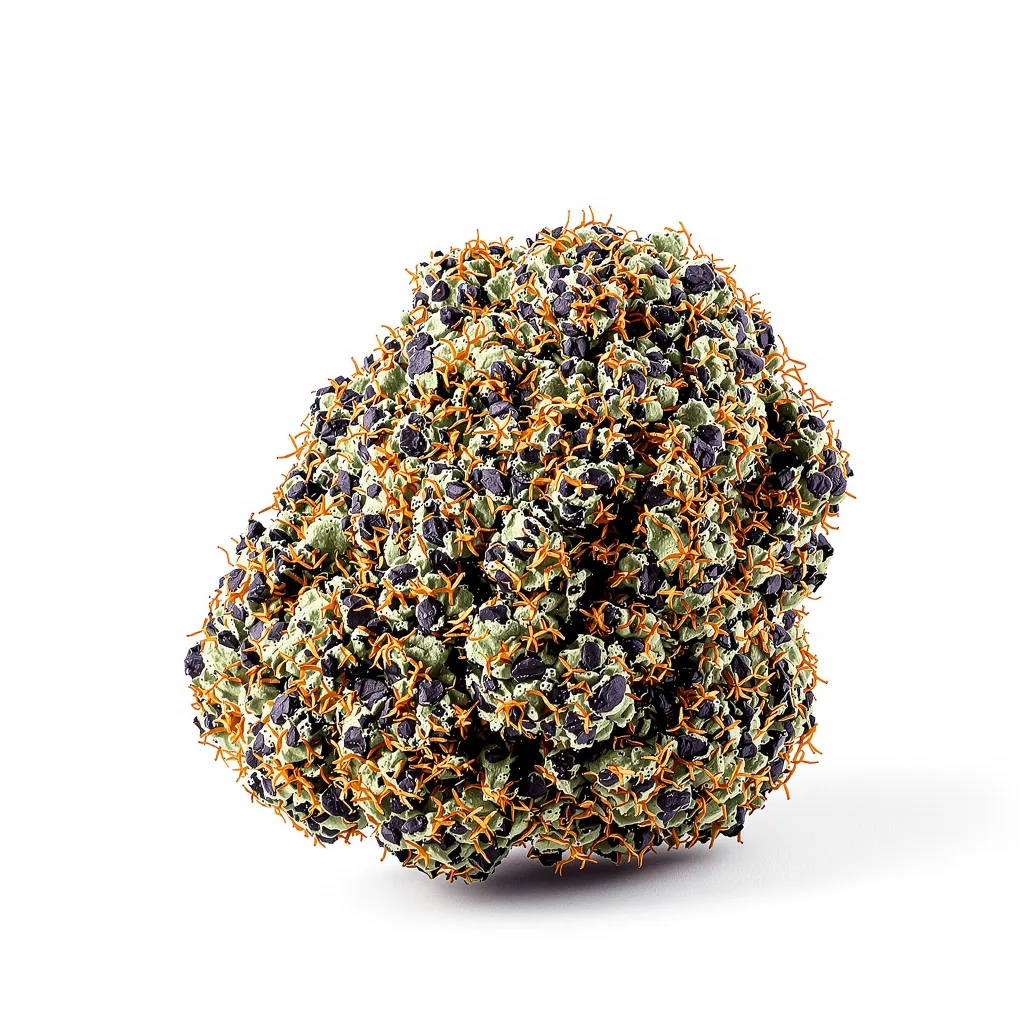 Double Tangie Banana 78% indica / 22% sativa — fleur avec trichomes visibles