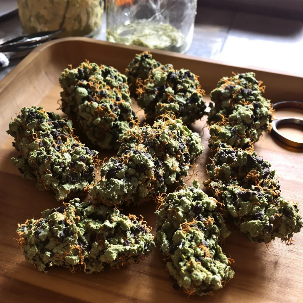 Dr. Funk 72% indica / 28% sativa — fleur avec trichomes visibles