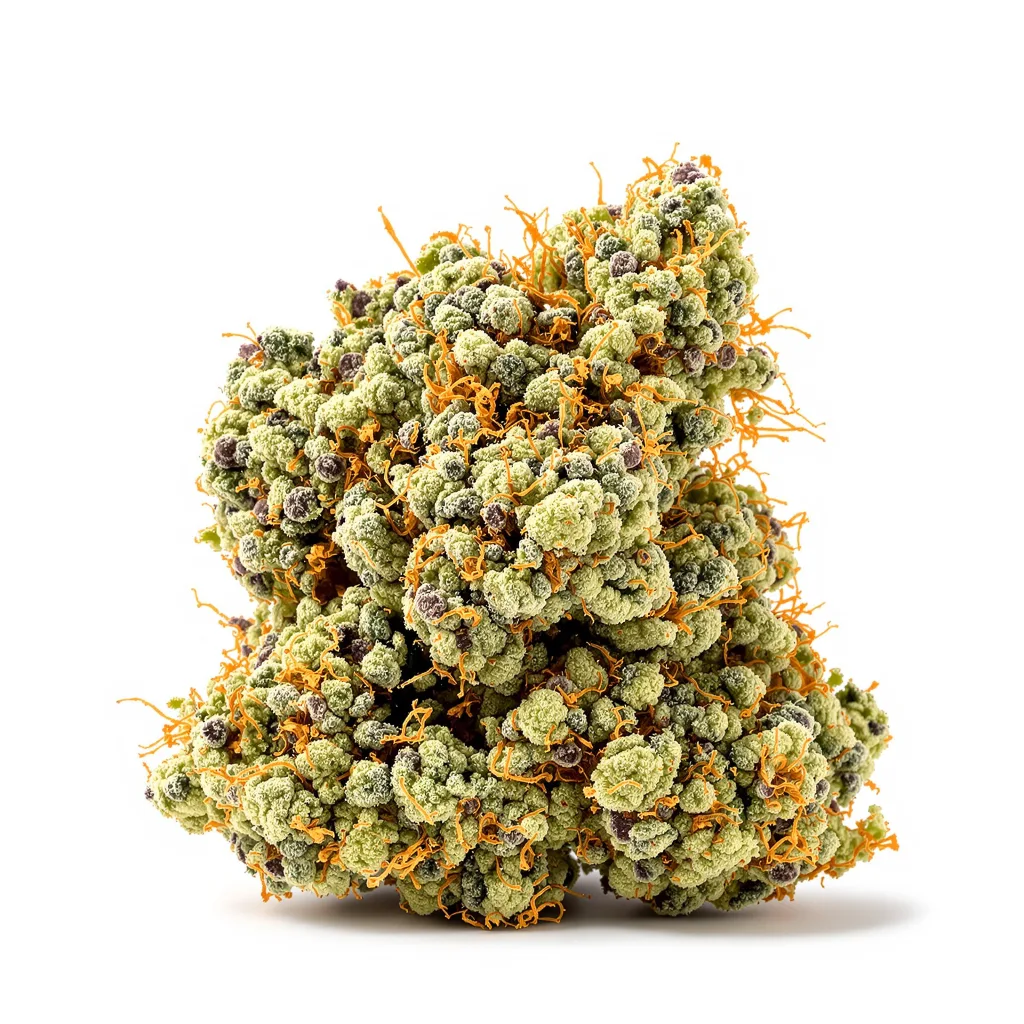 Dragon's Breath 50% indica / 50% sativa — fleur avec trichomes visibles