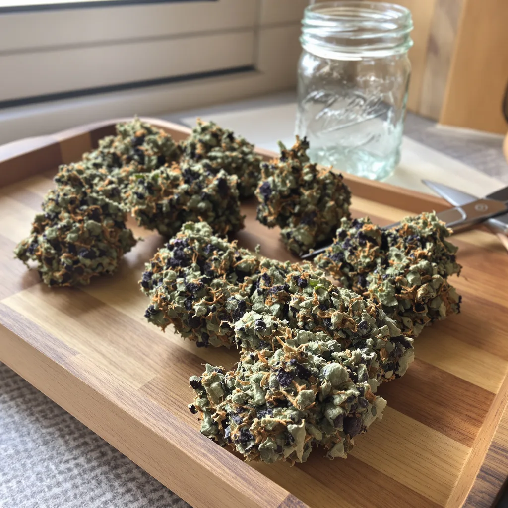 Dream Police 73% indica / 27% sativa — fleur avec trichomes visibles