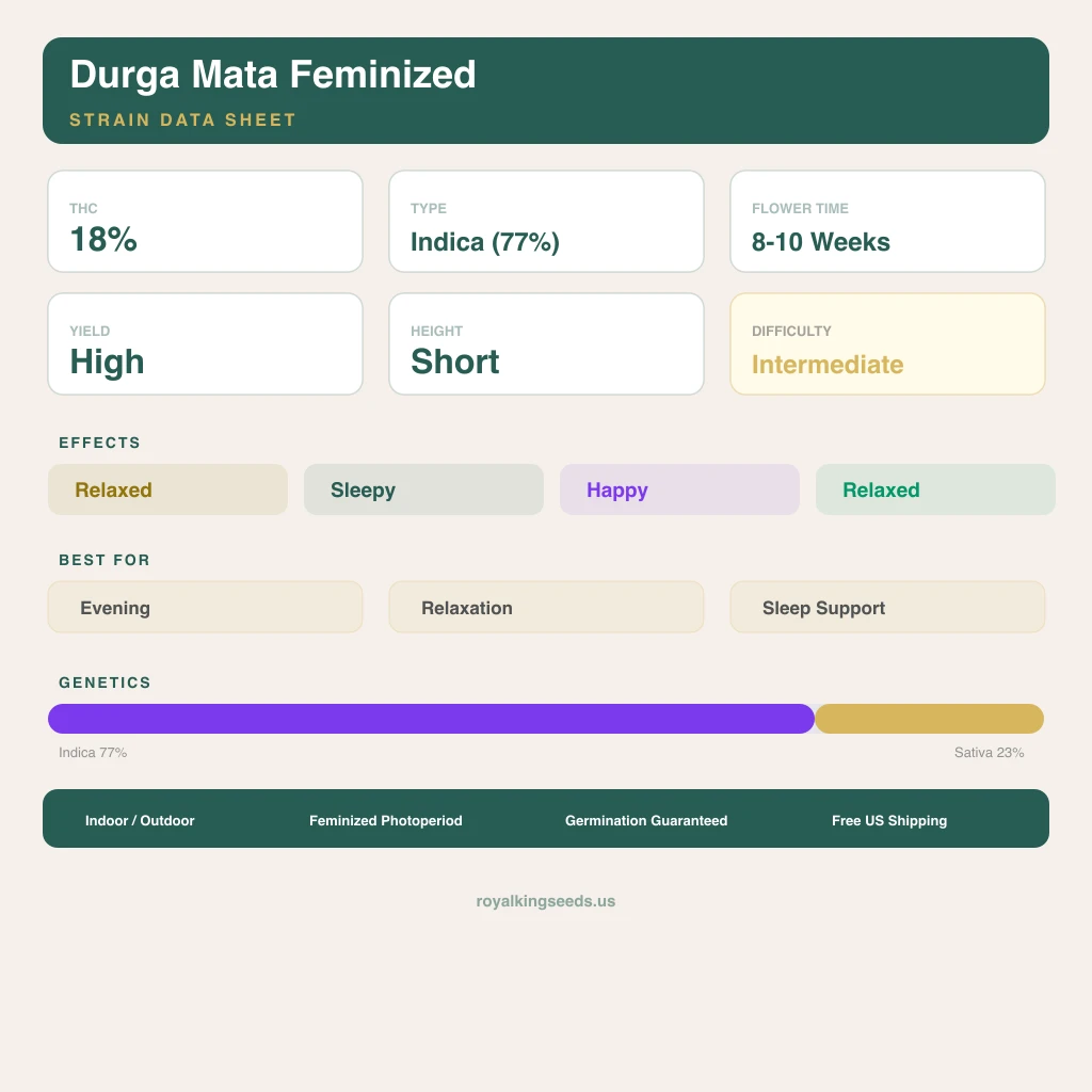 Durga Mata 77% indica / 23% sativa — fleur avec trichomes visibles
