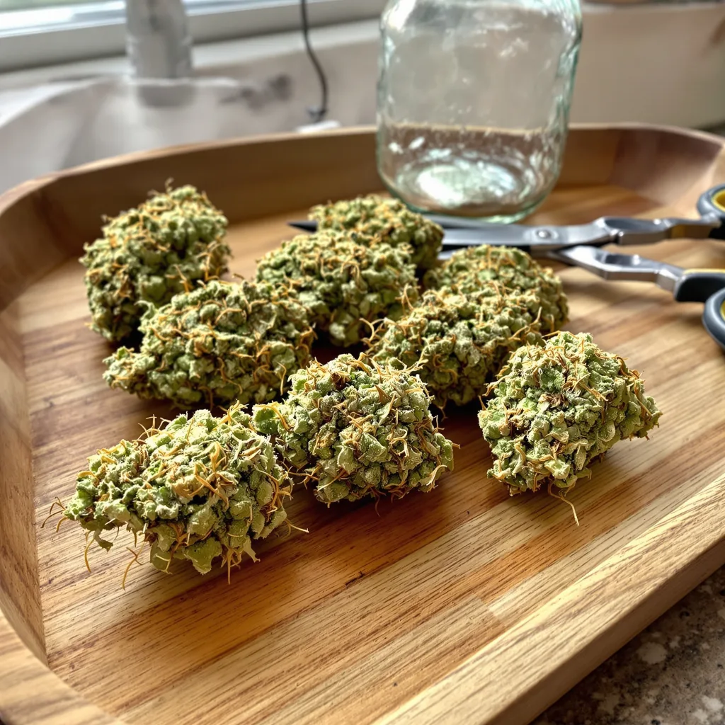 Dutch Dragon 9% indica / 91% sativa — fleur avec trichomes visibles