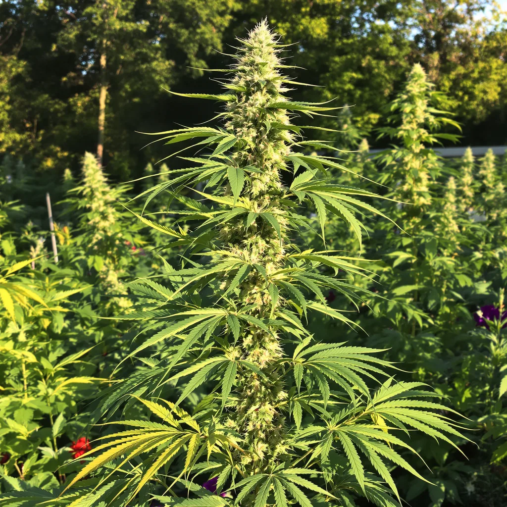 Dutch Dragon 9% indica / 91% sativa — fleur avec trichomes visibles