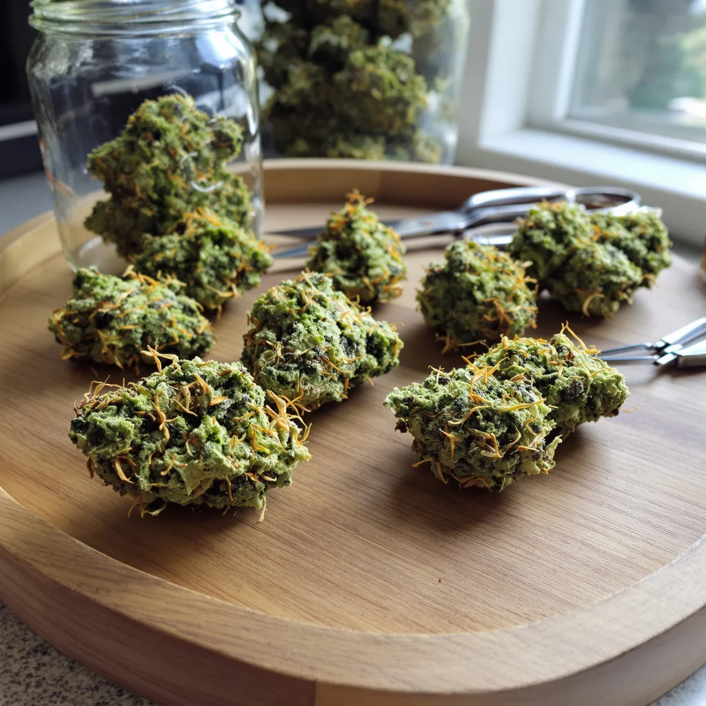 Dutch Hawaiian 12% indica / 88% sativa — fleur avec trichomes visibles