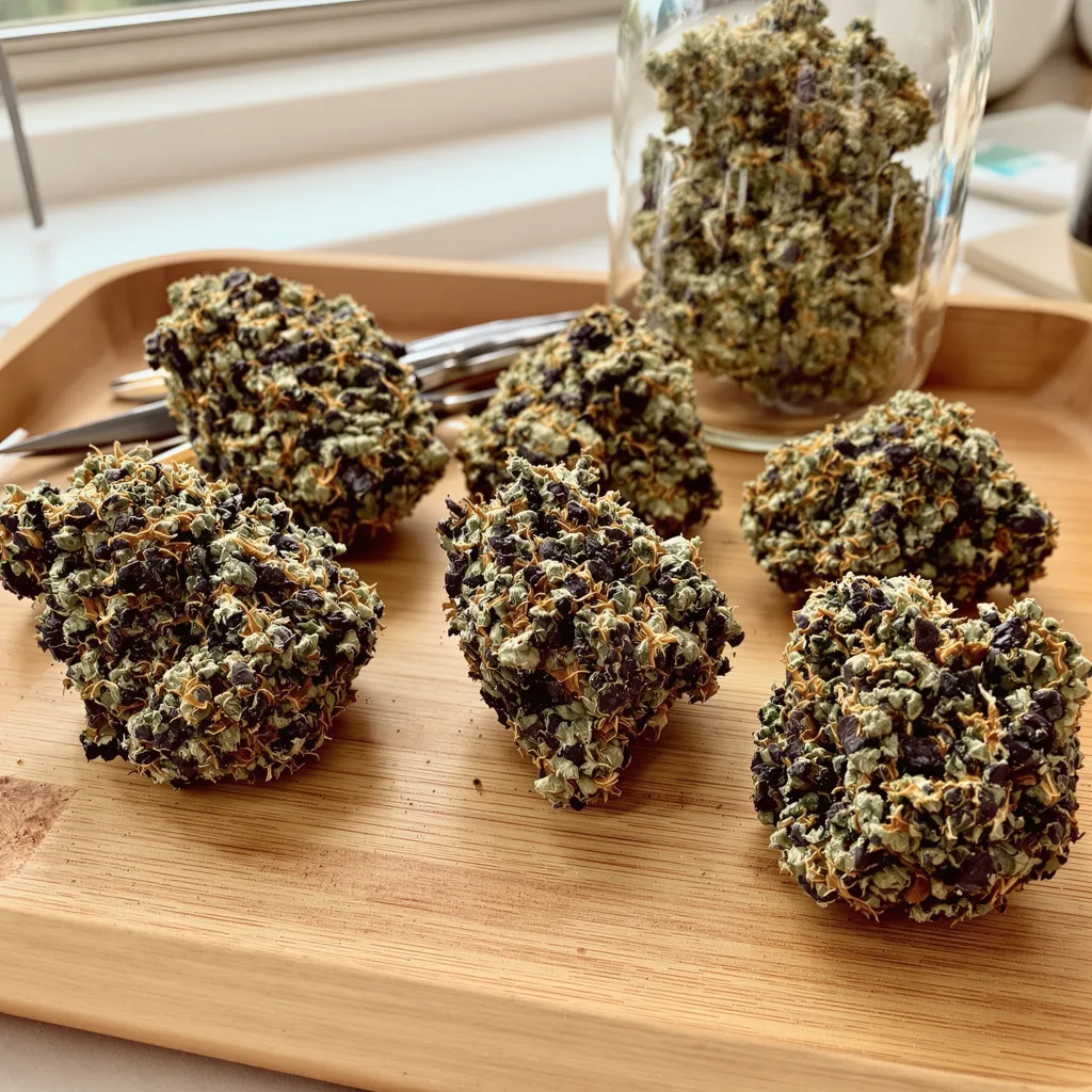 Dutch Kush 70% indica / 30% sativa — fleur avec trichomes visibles
