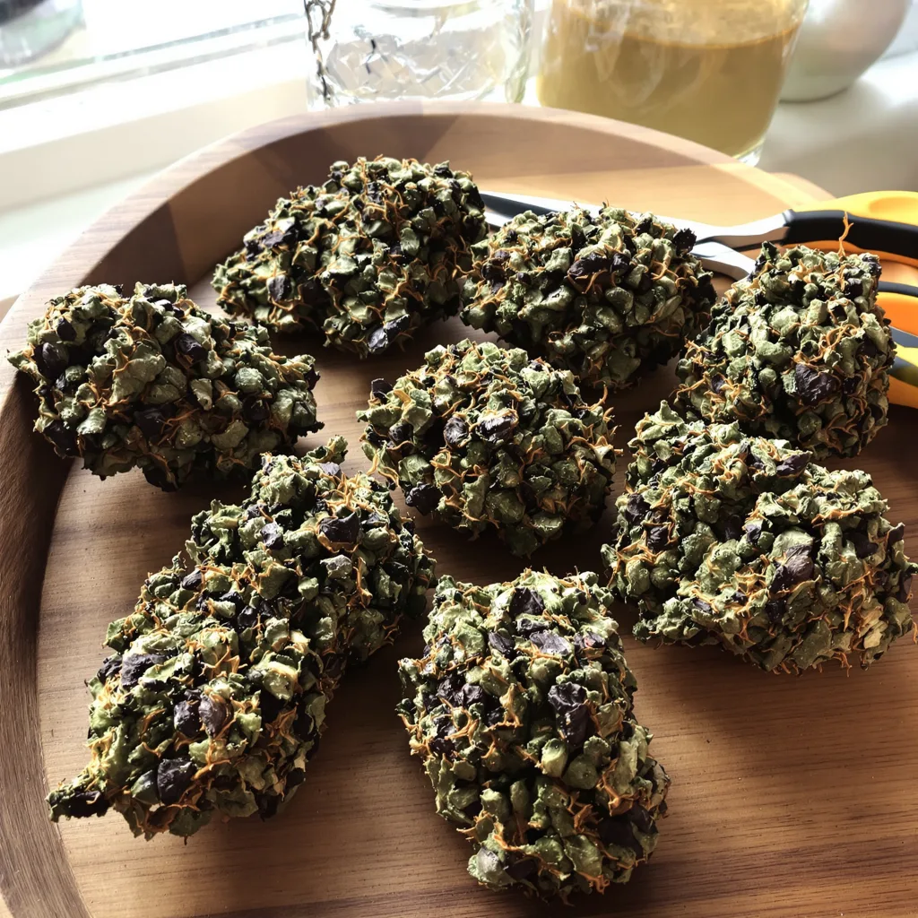 Dutch Treat 68% indica / 32% sativa — fleur avec trichomes visibles
