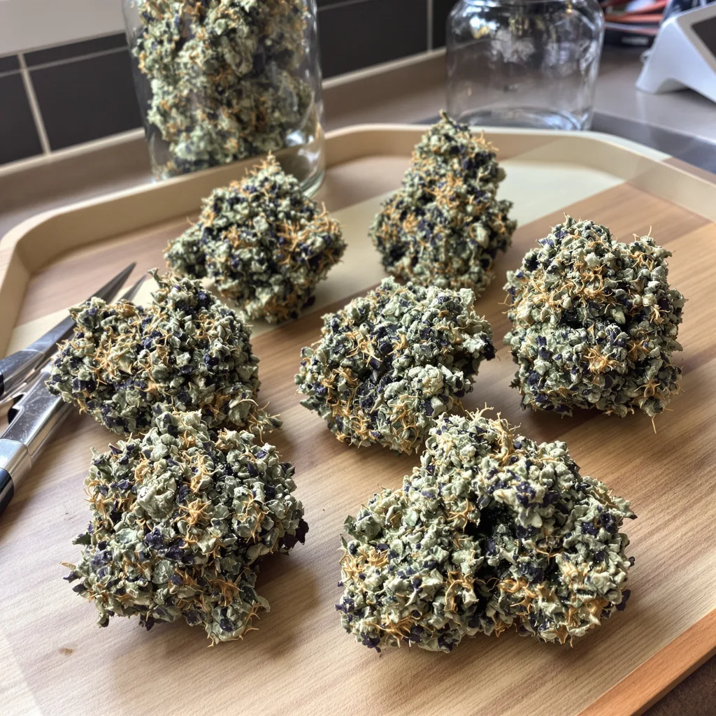 Dynamite 85% indica / 15% sativa — fleur avec trichomes visibles