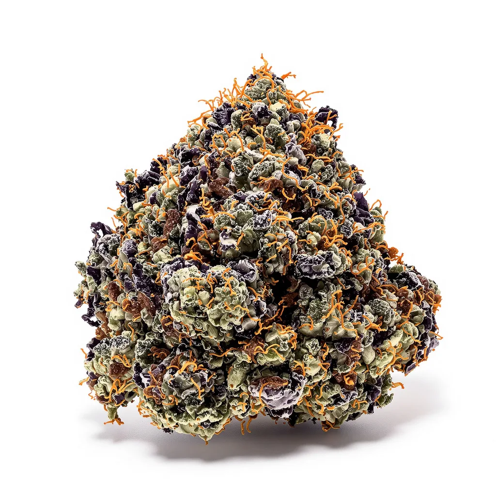 Dynamite 85% indica / 15% sativa — fleur avec trichomes visibles