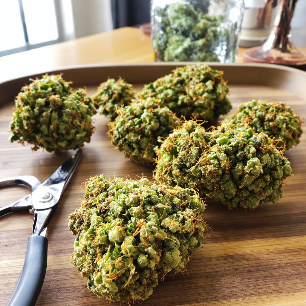 East Coast Sour Diesel 24% indica / 76% sativa — fleur avec trichomes visibles