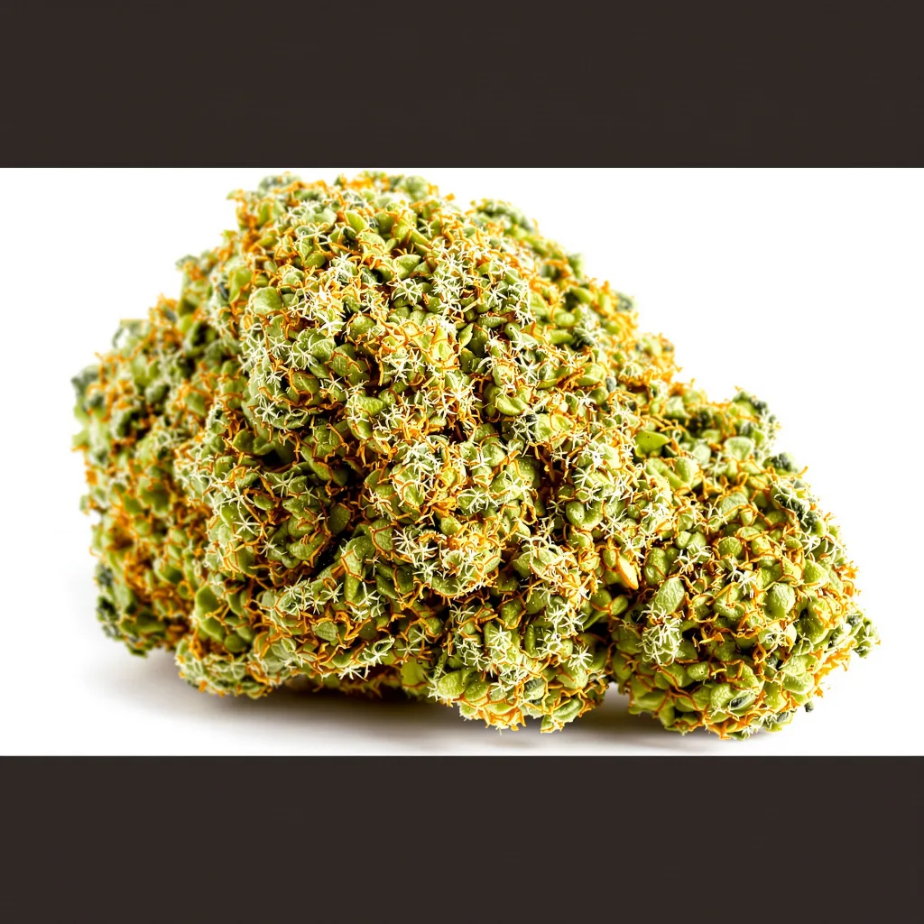 East Coast Sour Diesel 24% indica / 76% sativa — fleur avec trichomes visibles