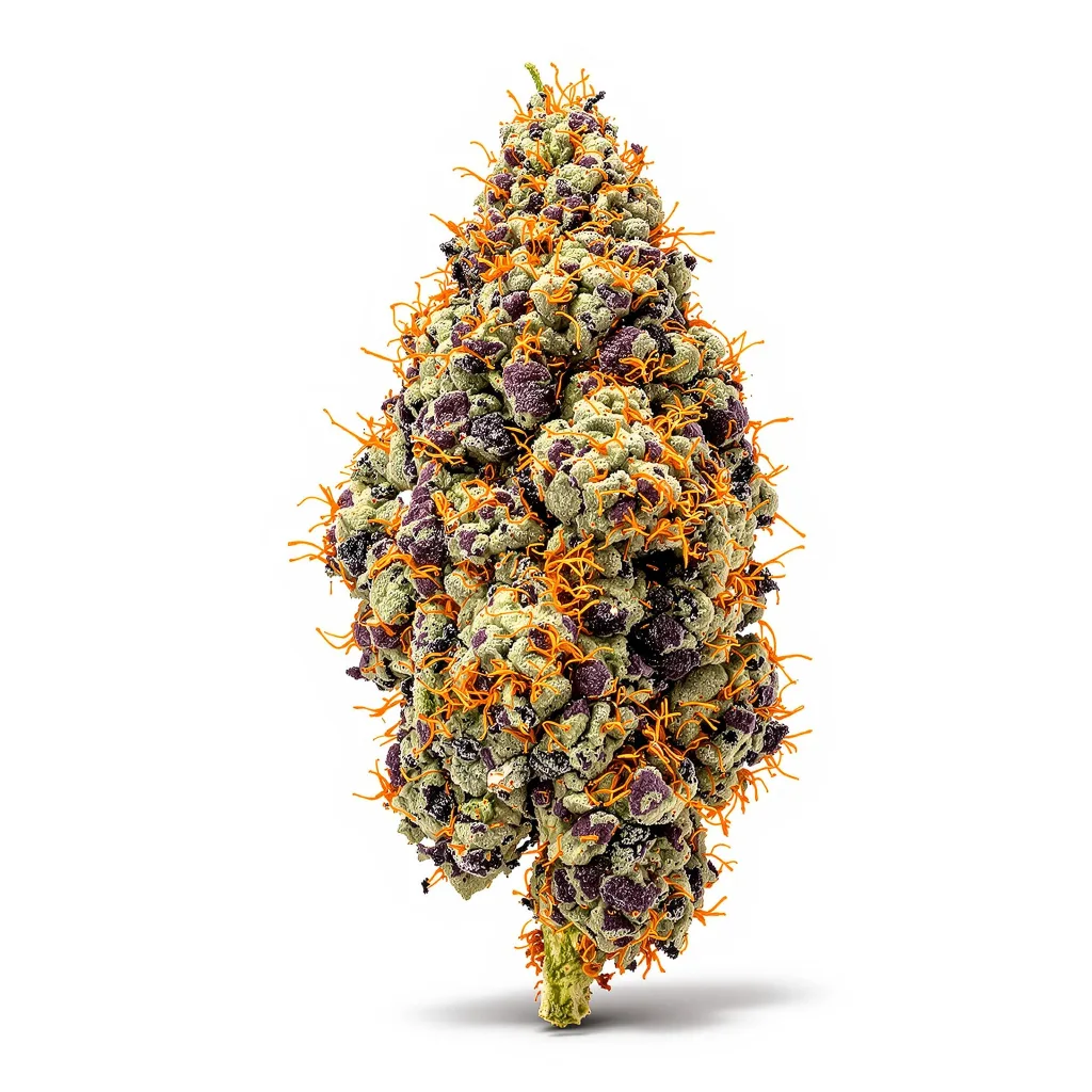 Ecto Cooler 77% indica / 23% sativa — fleur avec trichomes visibles