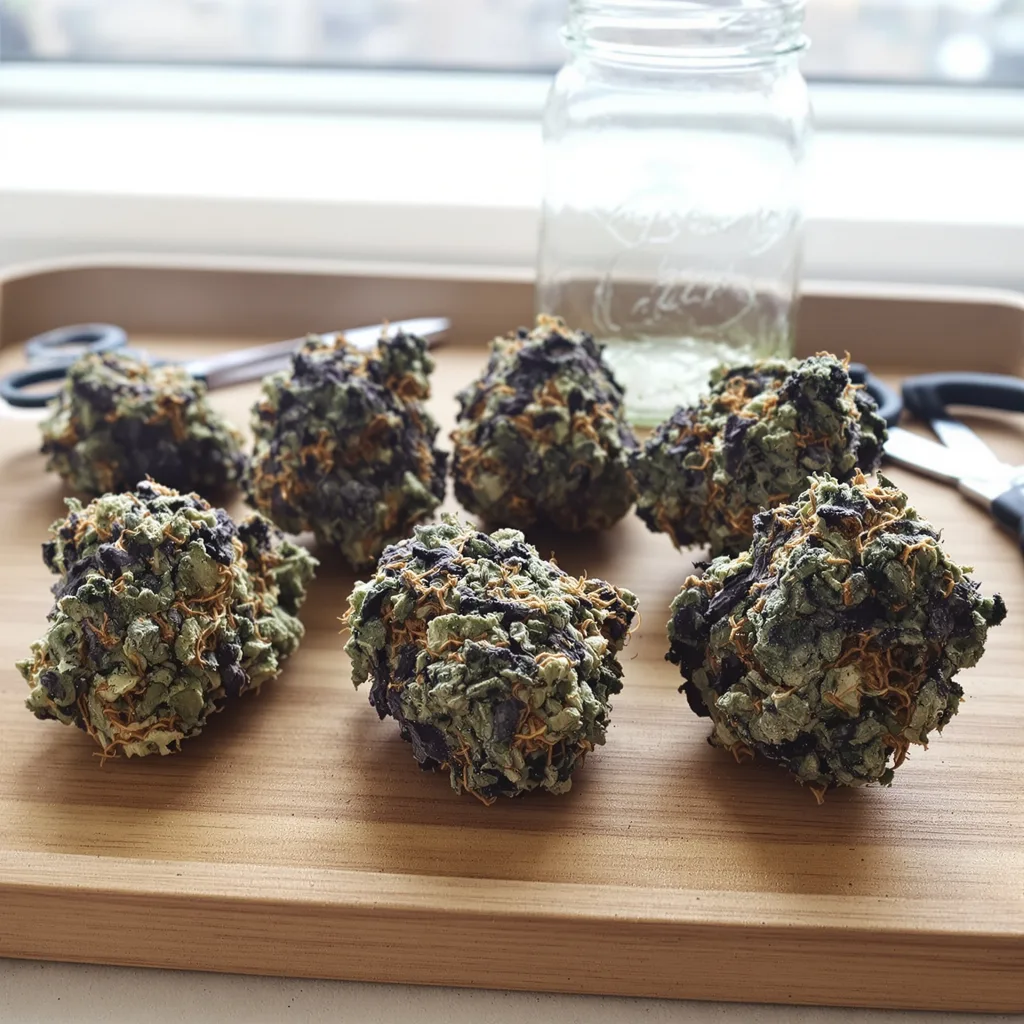 El Chapo OG 87% indica / 13% sativa — fleur avec trichomes visibles