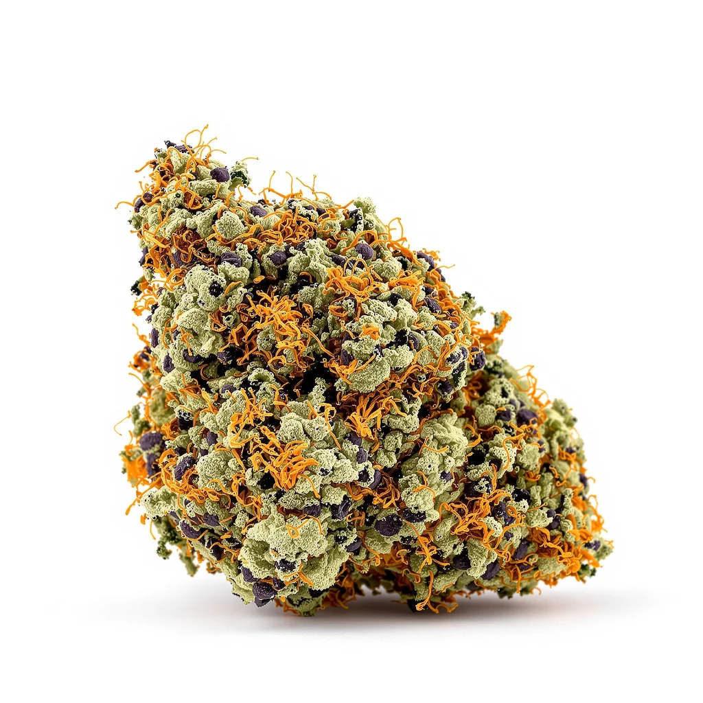 El Chapo OG 87% indica / 13% sativa — fleur avec trichomes visibles