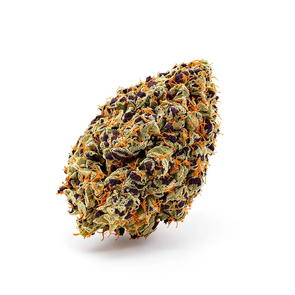 El Jefe 74% indica / 26% sativa — fleur avec trichomes visibles