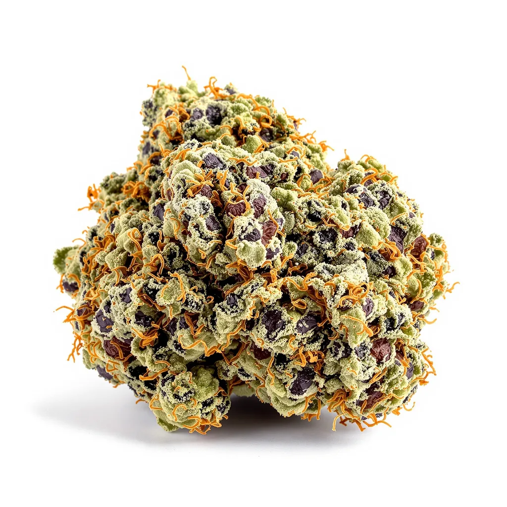 El Perro 69% indica / 31% sativa — fleur avec trichomes visibles