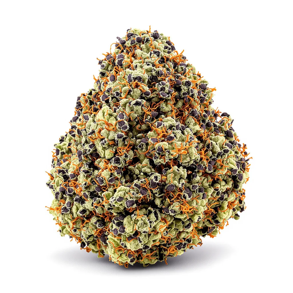 Electric Blue 86% indica / 14% sativa — fleur avec trichomes visibles